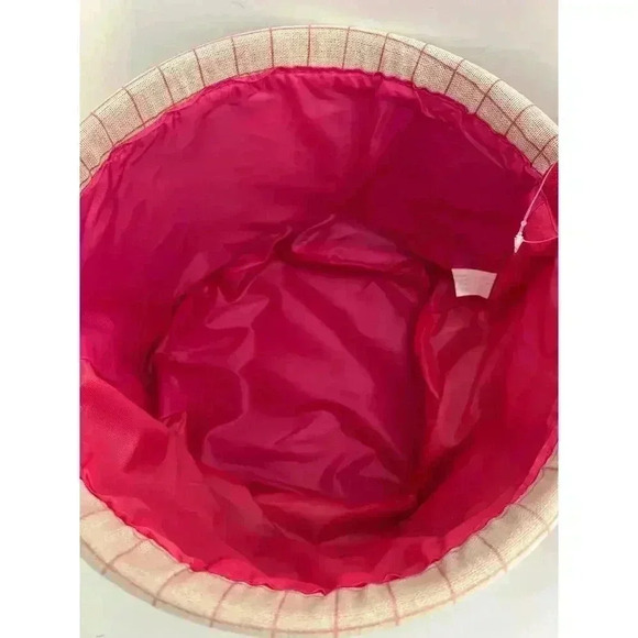 Embroidered Bunny Happy Easter Basket Canvas Pink With Handle 10" - Picture 4 of 6